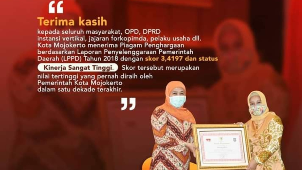 LPPD Tahun 2018, Pemkot Mojokerto Status Kinerja Sangat Tinggi