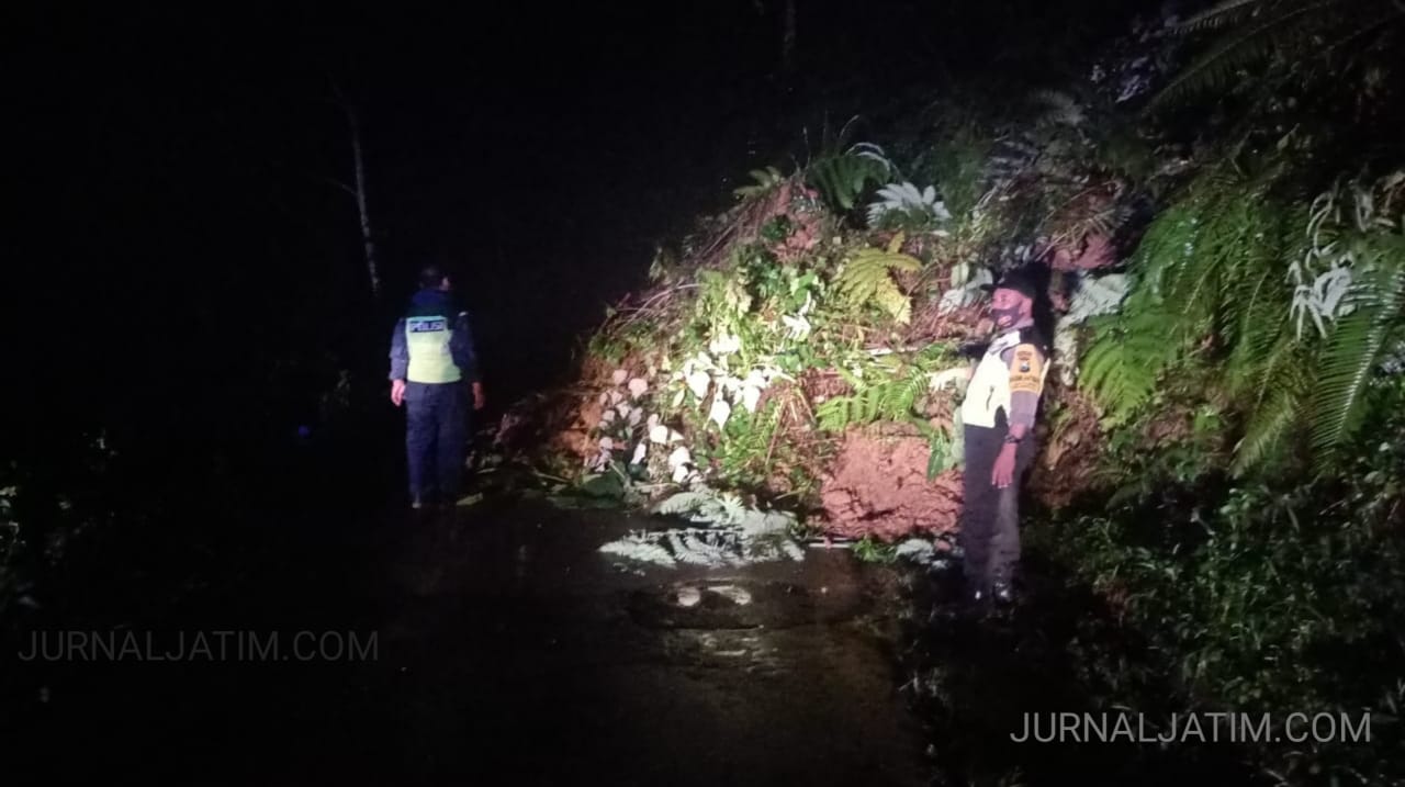 Hujan Deras, Tanah Longsor Tutup Sebagian Jalan di Wonosalan Jombang