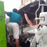 Tractor Head Peti Kemas Seruduk Truk Hino Picu Tabrakan Beruntun di Glagahan Jombang