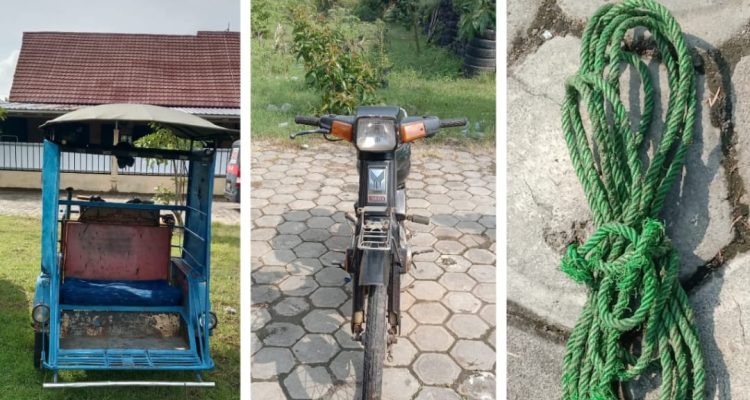 Tak Lazim, Nyolong Motor Butut di Nganjuk Ditarik Becak